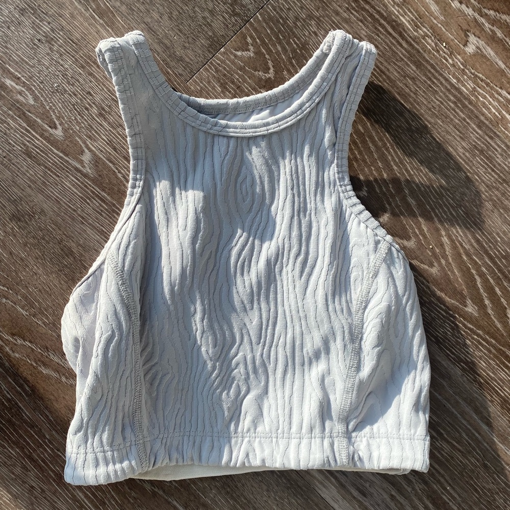 Light grey zebra patterned sports bra